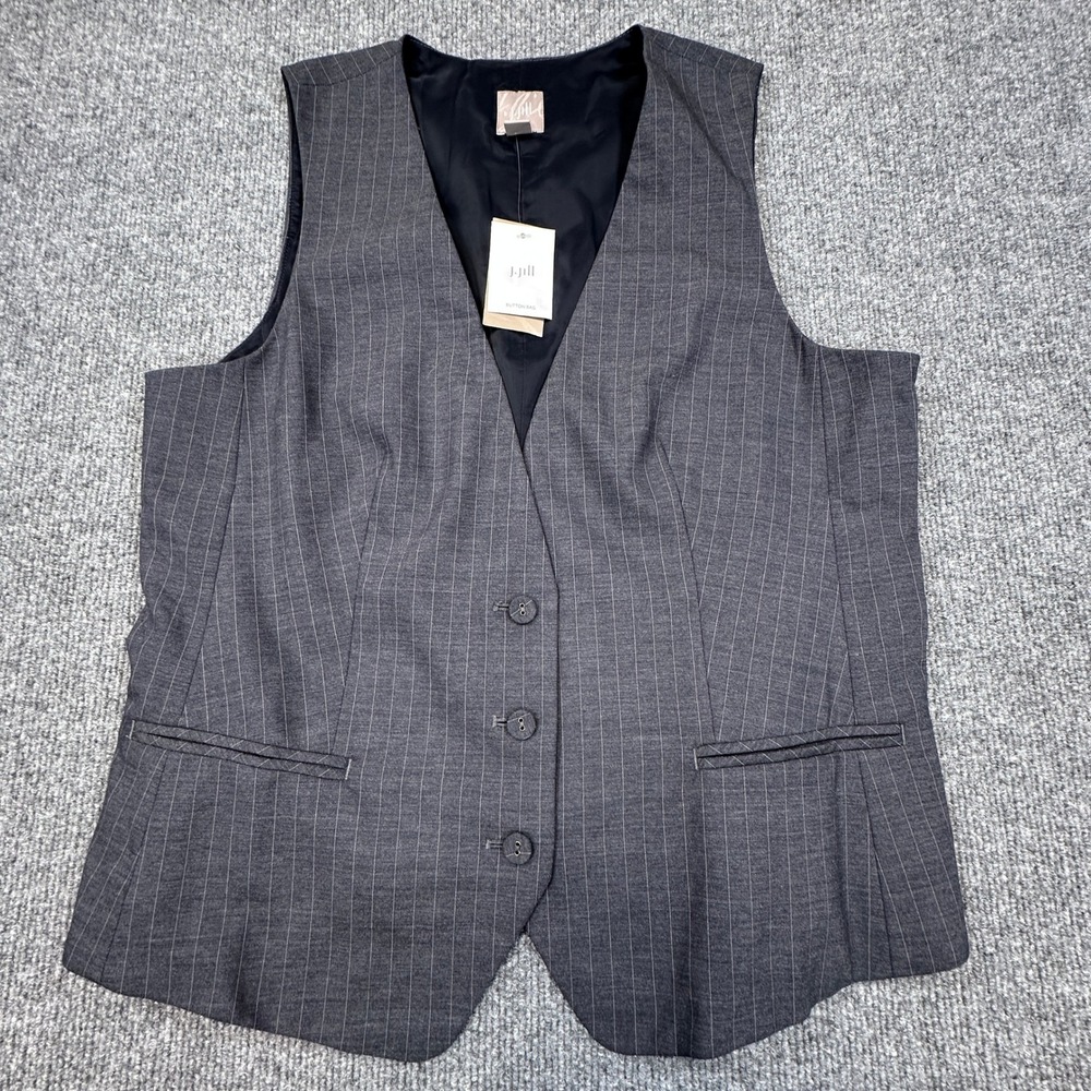 J. Jill Pinstripe Vest Women Small Grey Wool Blend Stretch Career Academia‎ NEW